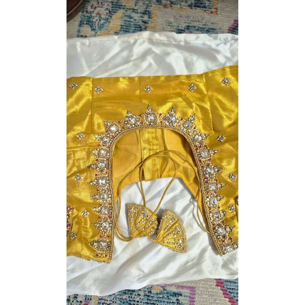 Vintage Silk Embroidered Saree BGold Lehenga Choli Top‎ Hand Beaded Bridal - Picture 15 of 16